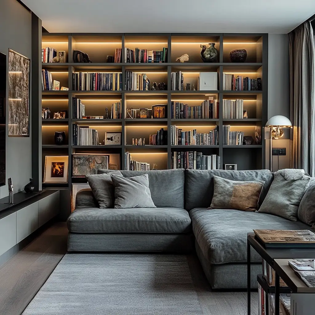 Built-In Shelving Around the Couch