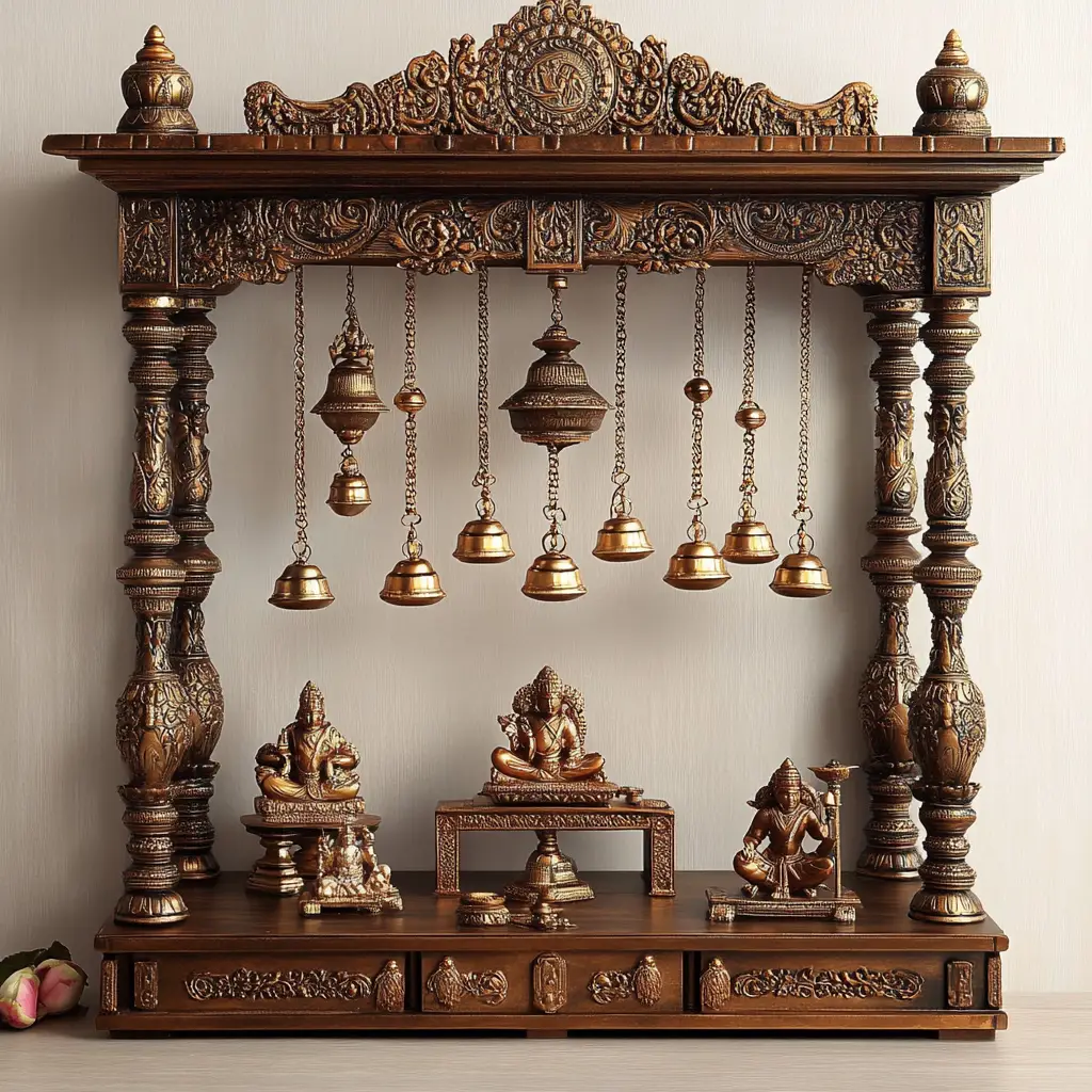 Compact Mandir Shelf with Bells