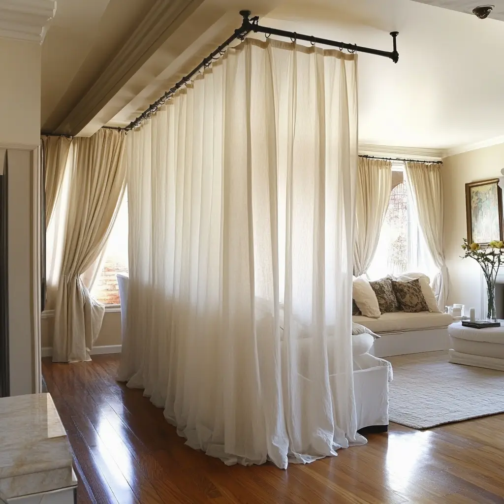Curtain Rod with Sheer Panels