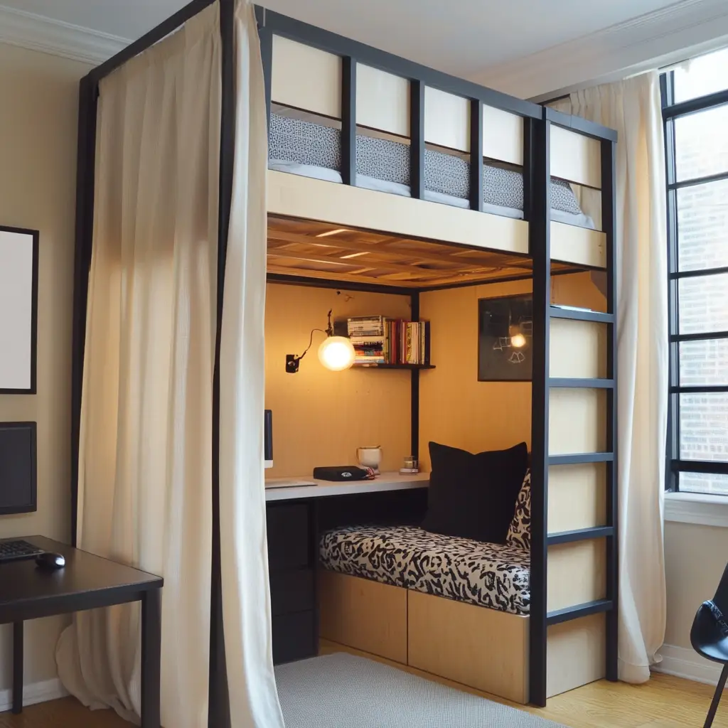 Loft Bed With a Divider Below