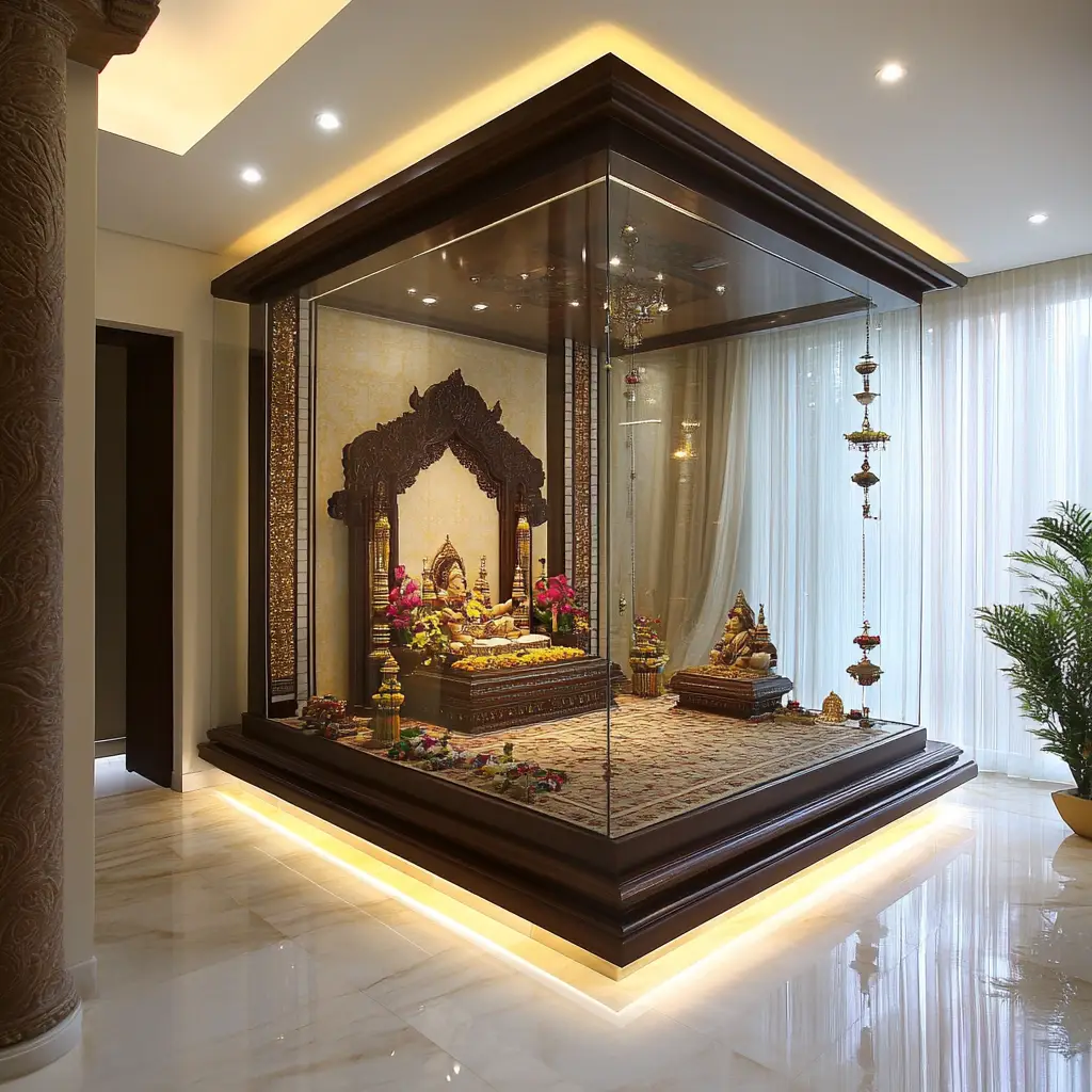 Pooja Room with Jaali Doors