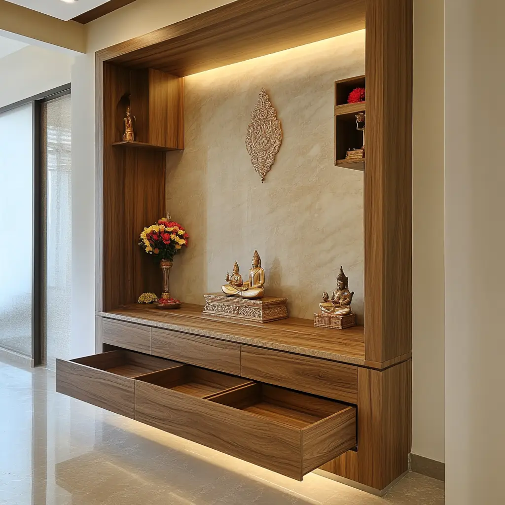 Pooja Space with Storage Drawers