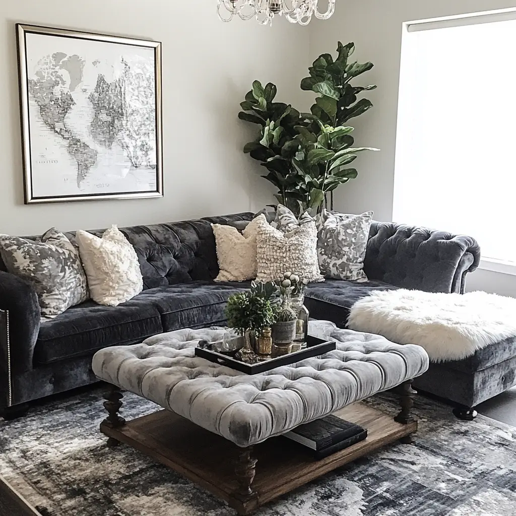Velvet or Tufted Grey Couch