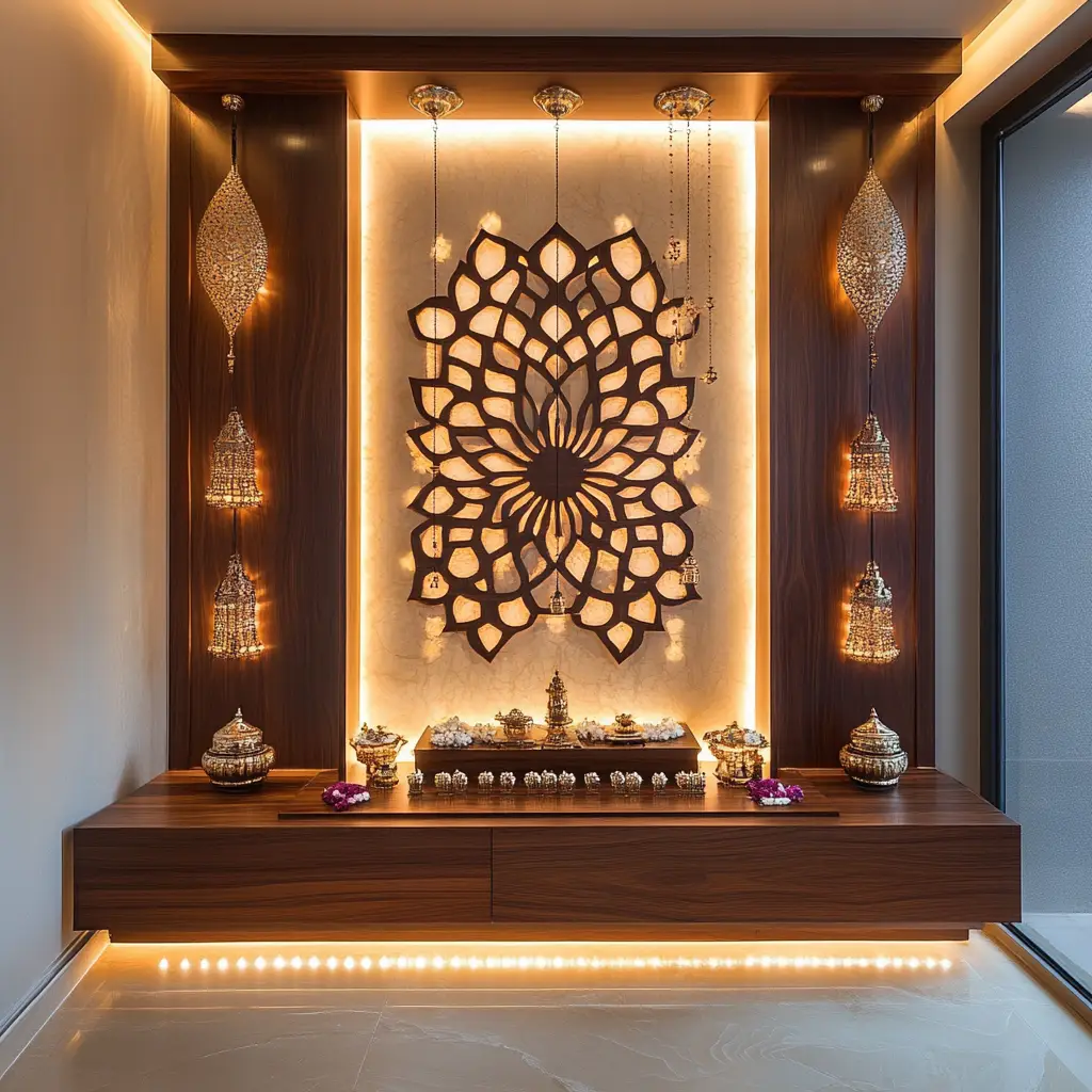 Wooden Back Panel with Lighting