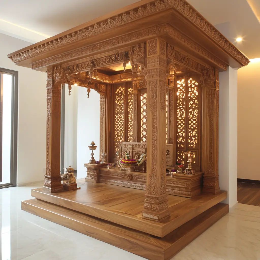 Wooden Pooja Room Partition