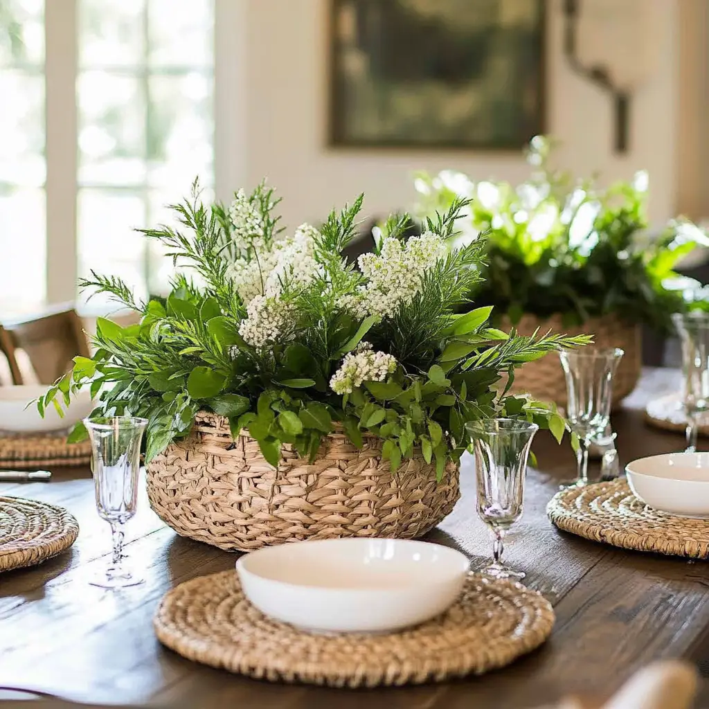 Woven Baskets with Greenery