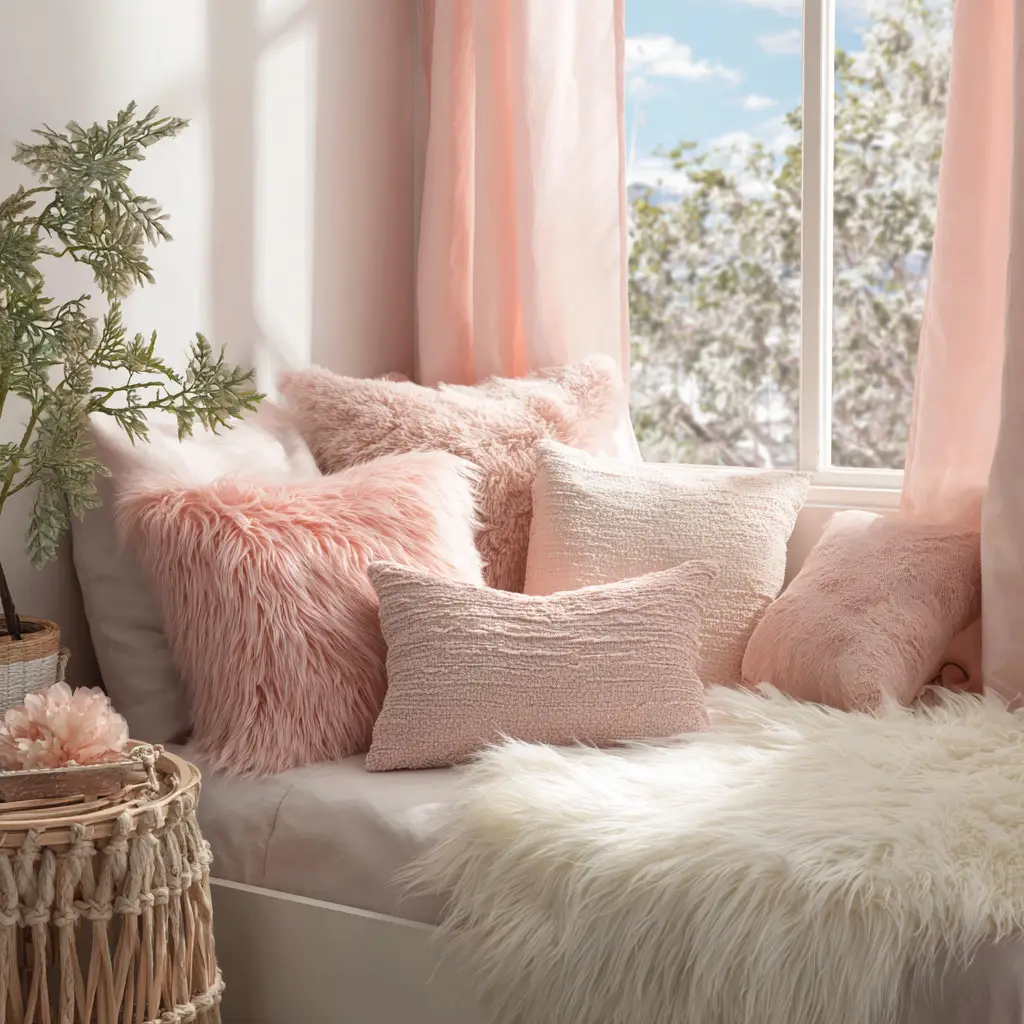Add Pink Throw Pillows with Texture
