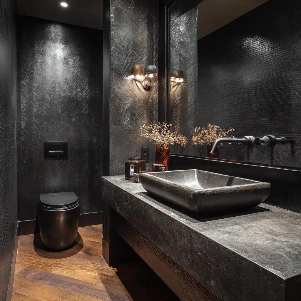 All-Black Powder Room