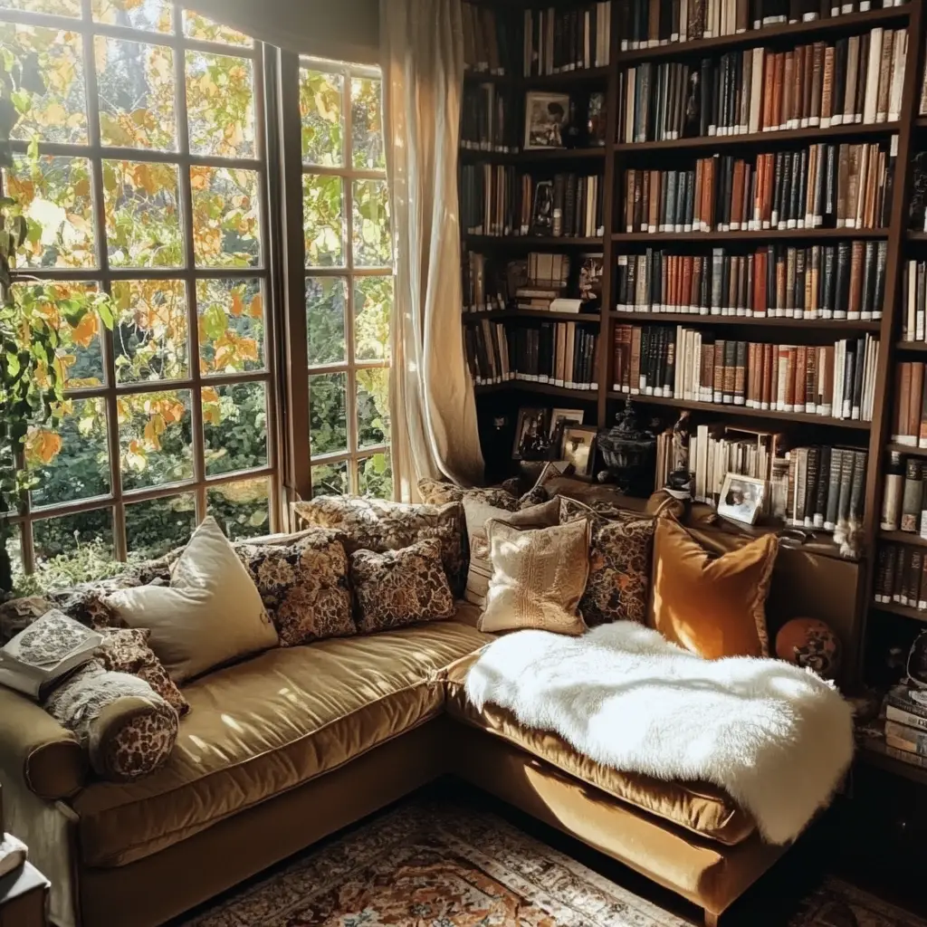Bookshelves with Warm Tones