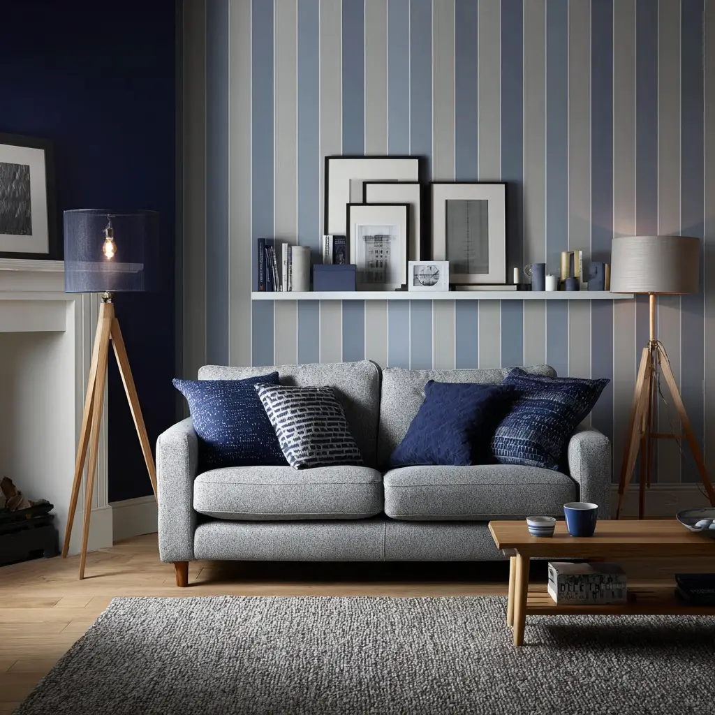 Cement Grey and Navy Stripes