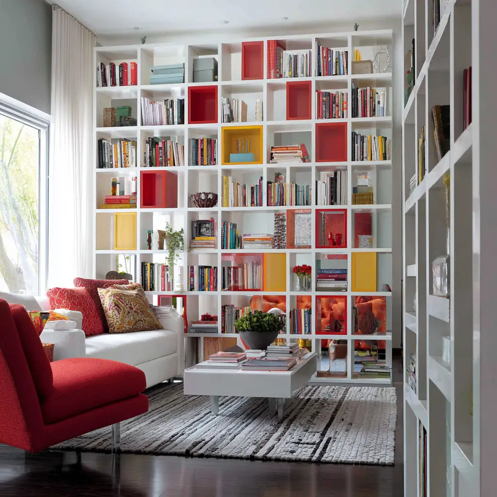 Color-Pop Bookcase as a Focal Point