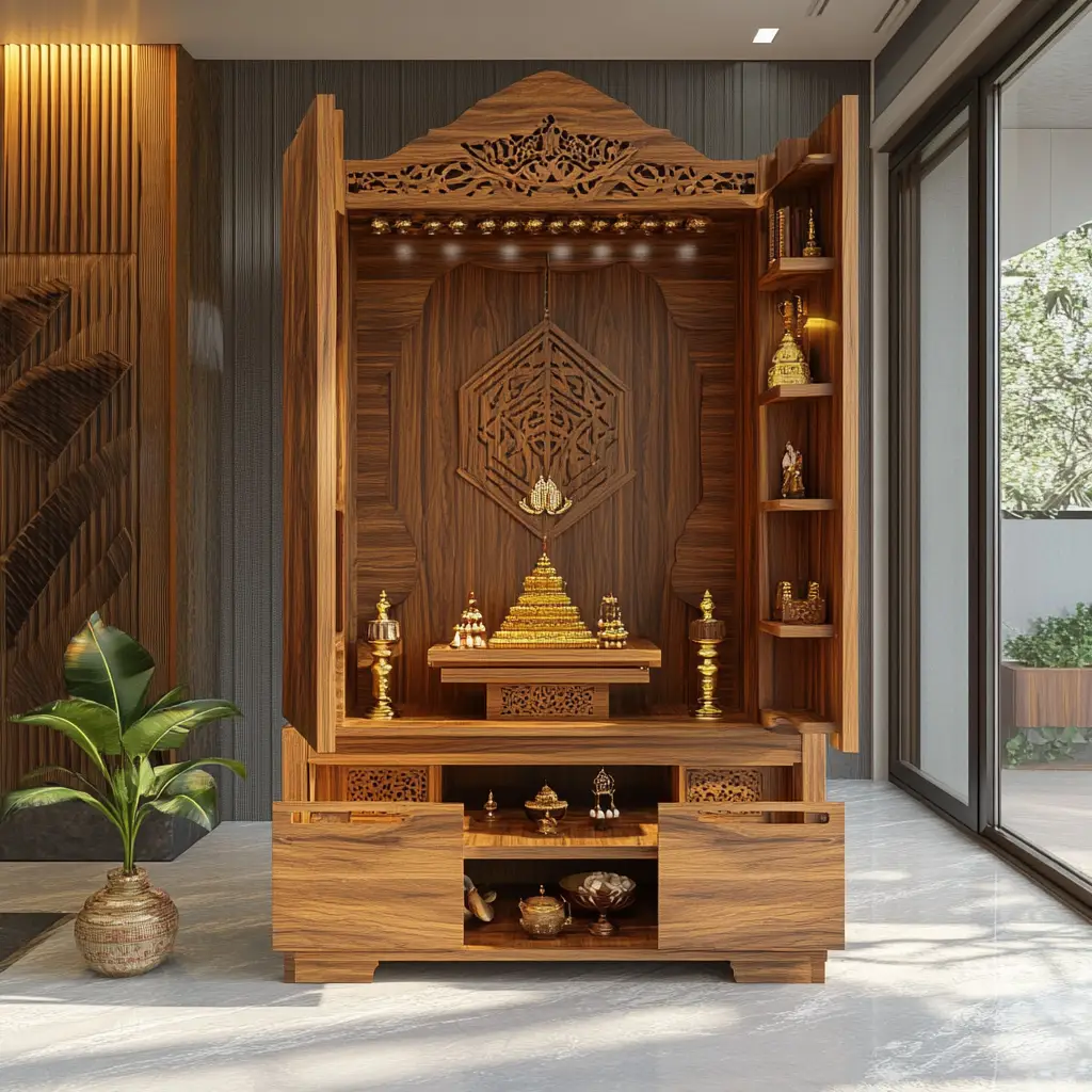 Compact Wooden Mandir Cabinet