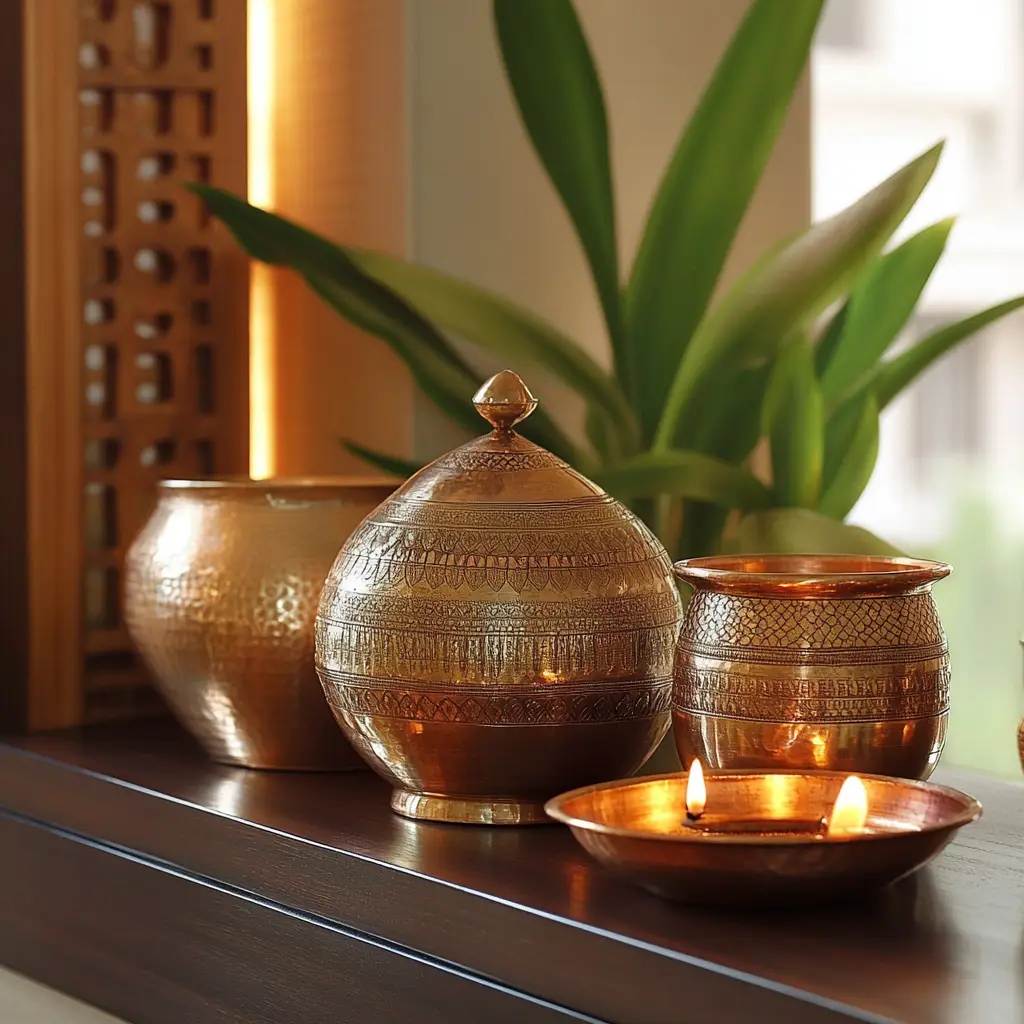 Copper and Brass Kalash Display