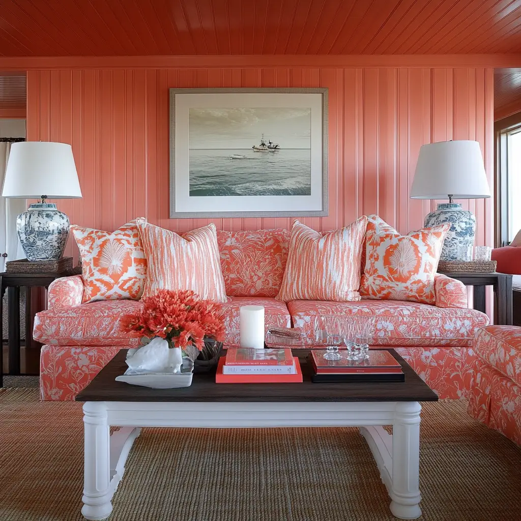 Coral and White
