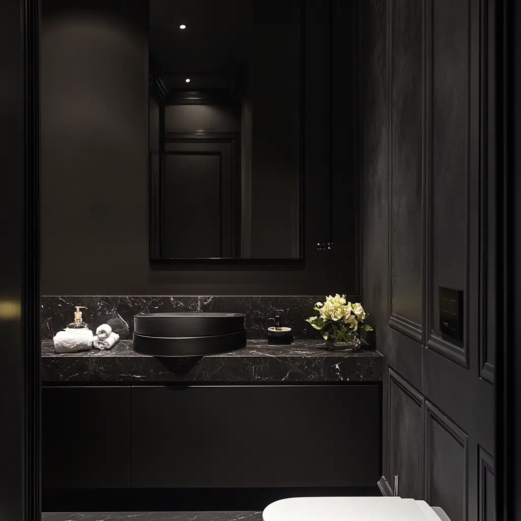 Deep Charcoal and Marble Accents