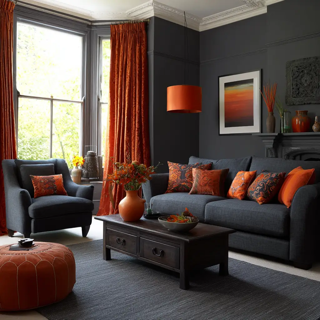 Deep Grey and Burnt Orange