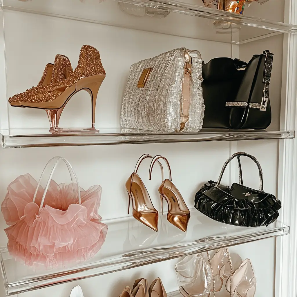 Floating Shelves with Heels and Bags