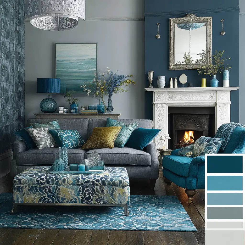 Grey and Teal Blue