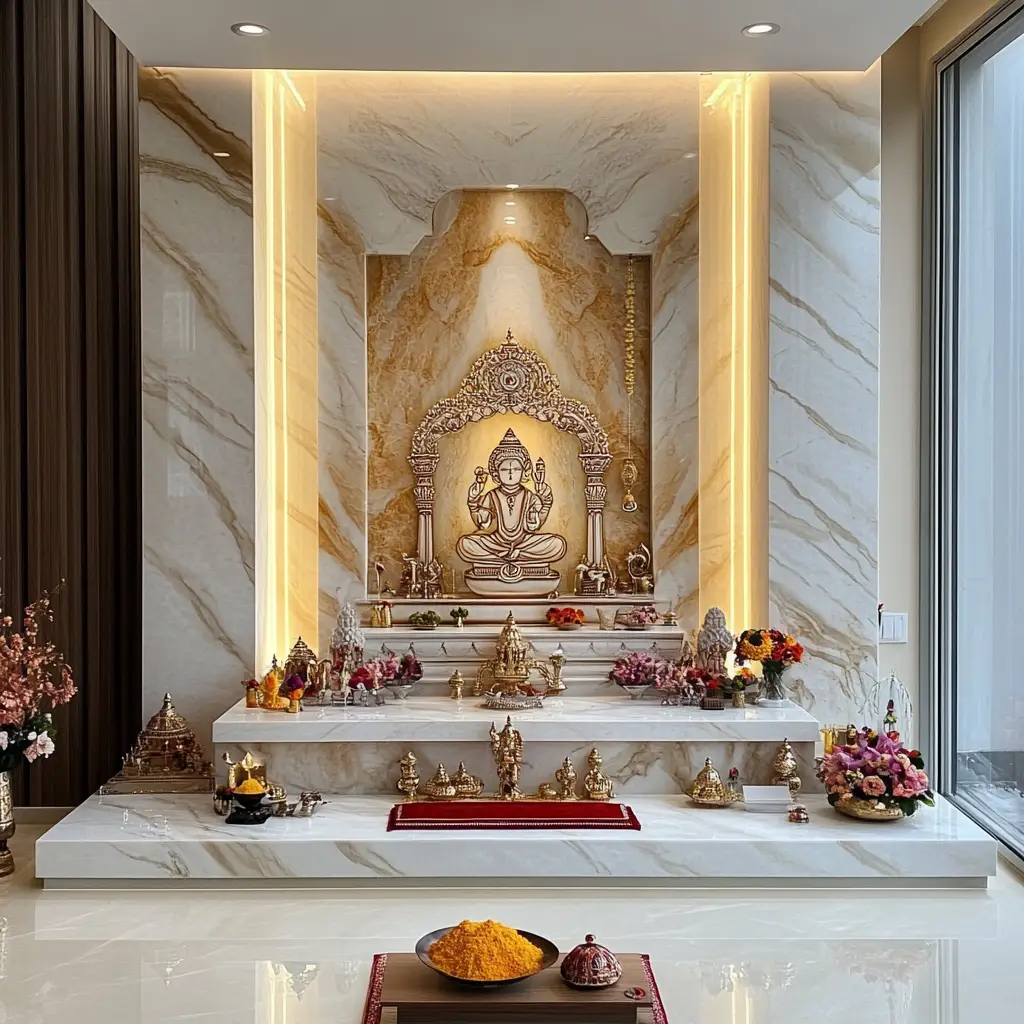 Marble Mandir on a Feature Wall