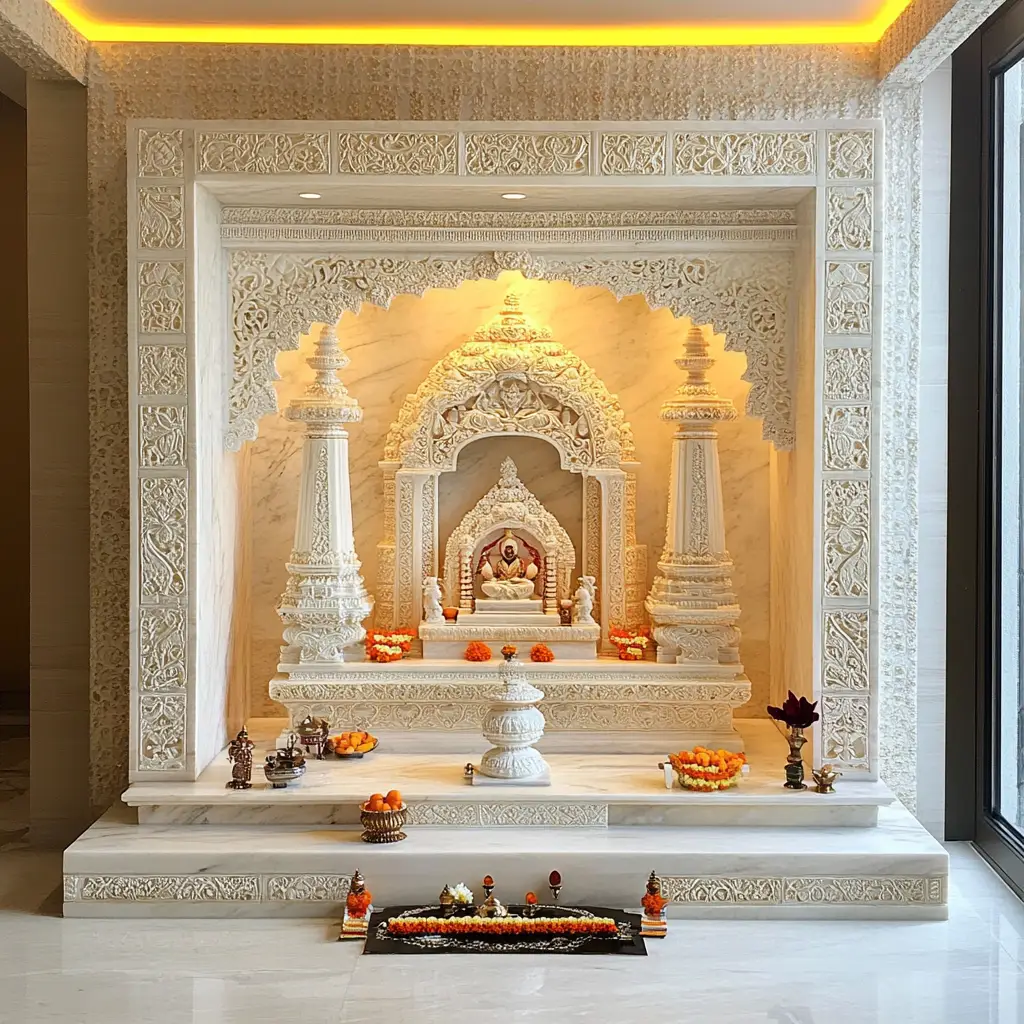 Marble Mandir with Inlay Work