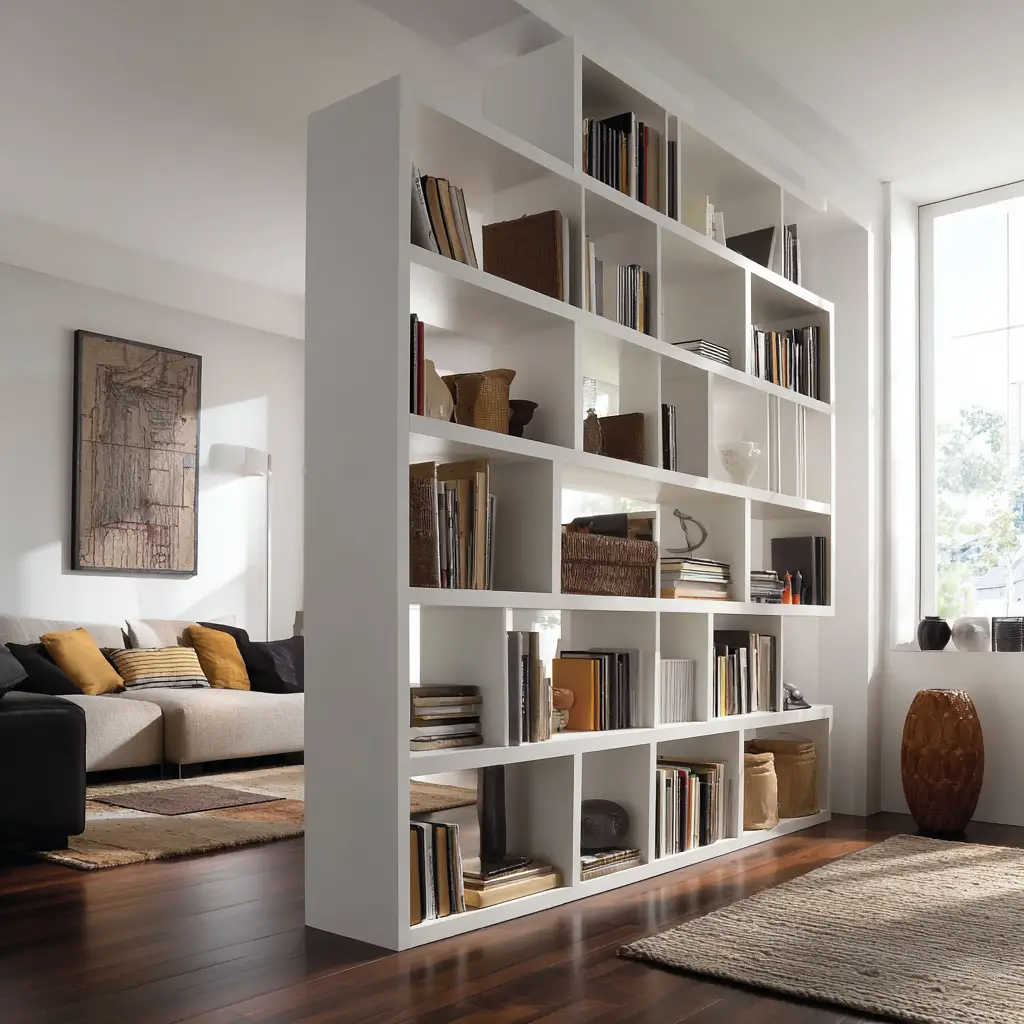 Minimalist White Bookcase Divider