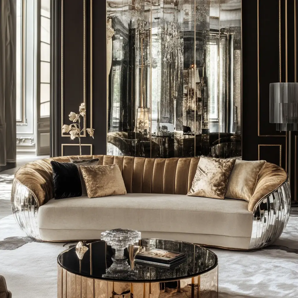 Mirror-Backed Sofas for Glam Settings