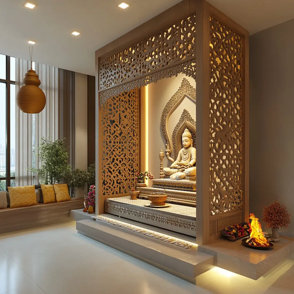 Open Mandir with Jaali Partition