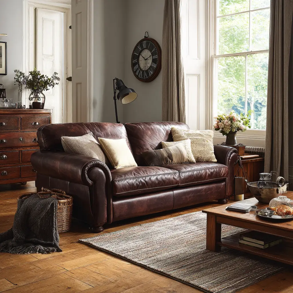 Pair a Brown Leather Sofa with Cream Accents