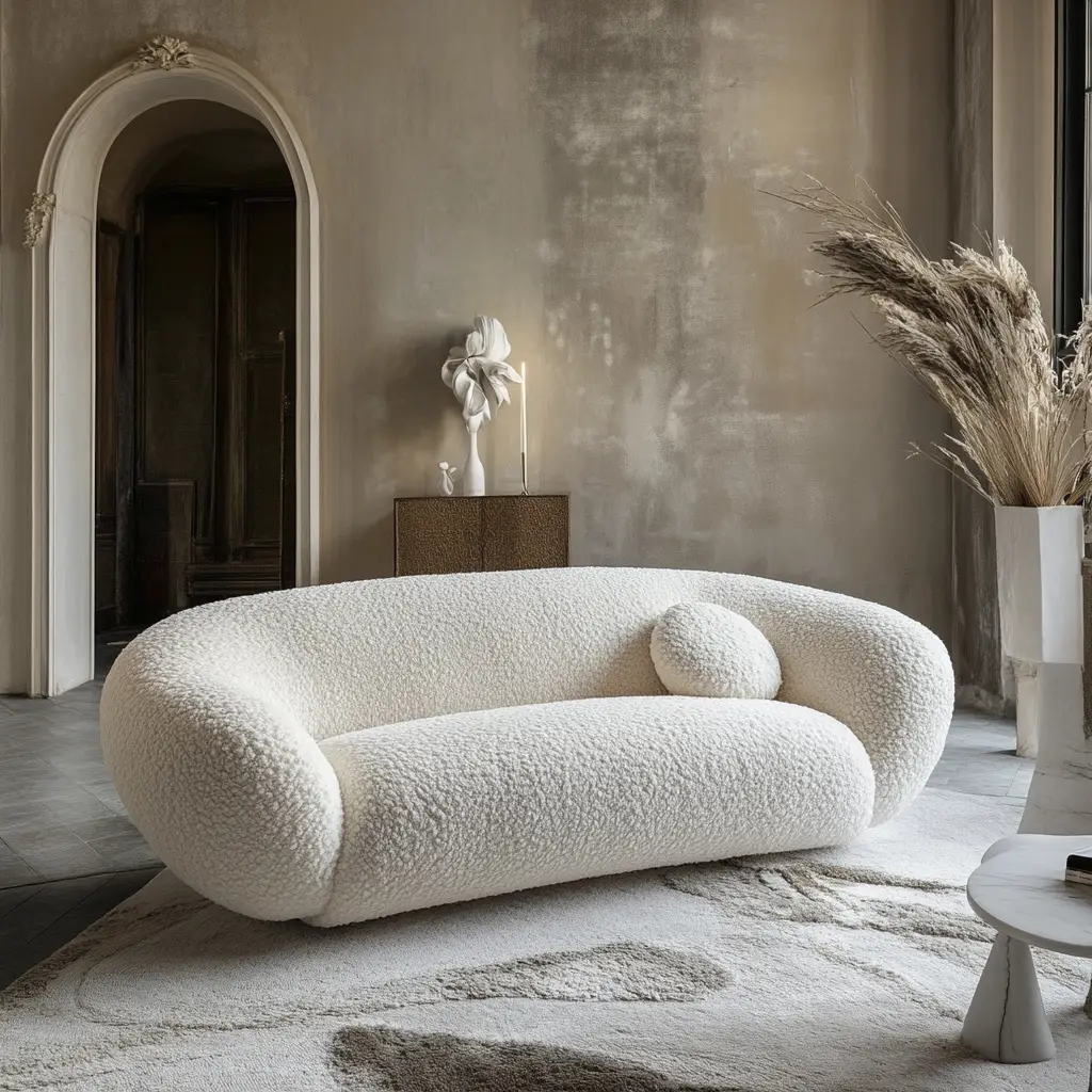 Plush White Bouclé Sofa