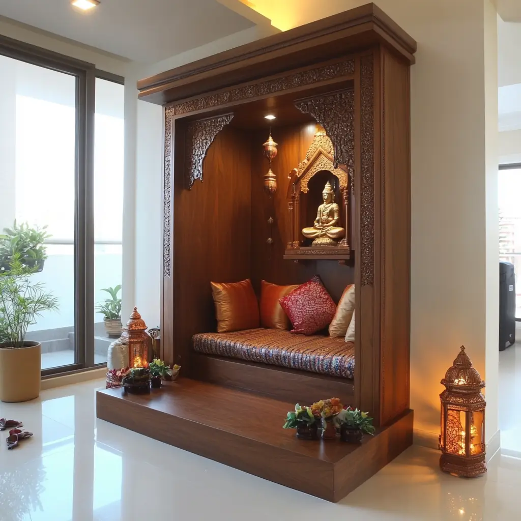 Pooja Space in Living Room Niche
