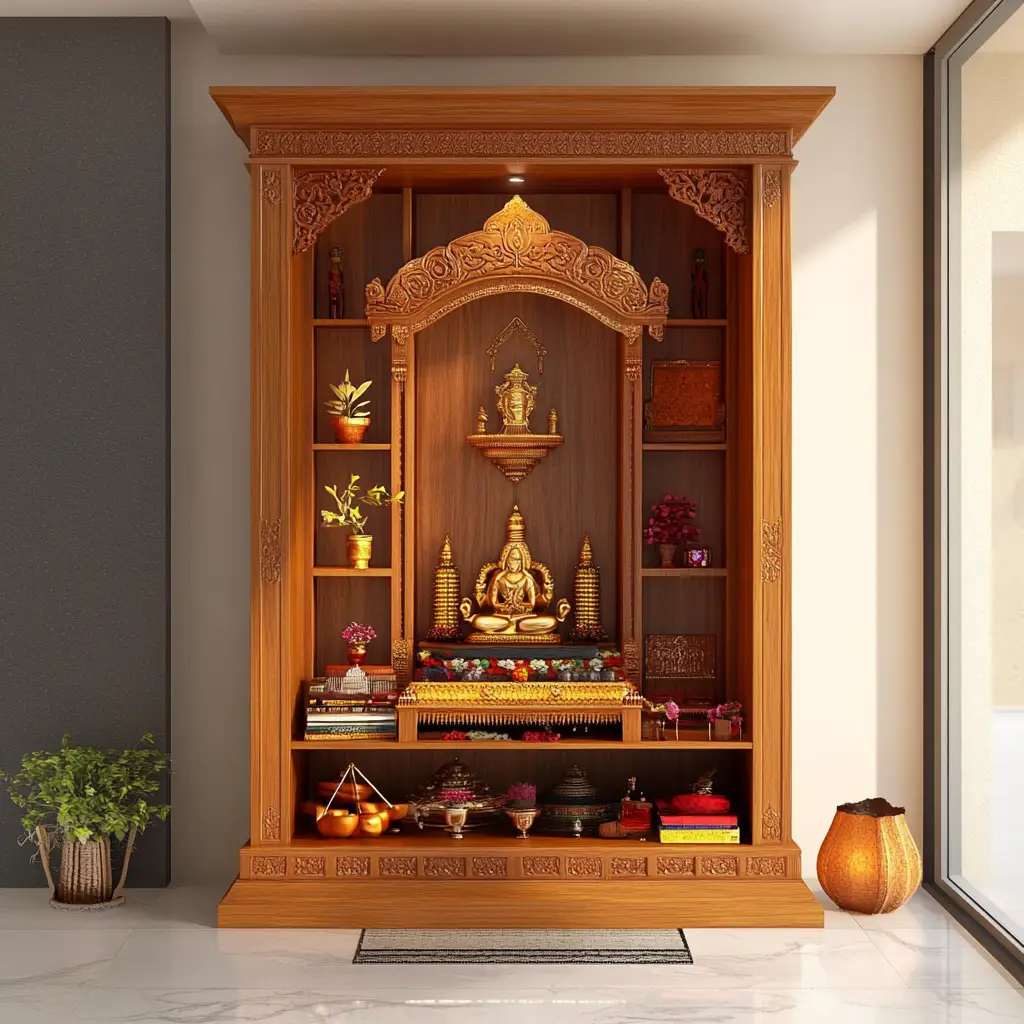 Pooja Unit Inside Bookshelf or Showcase