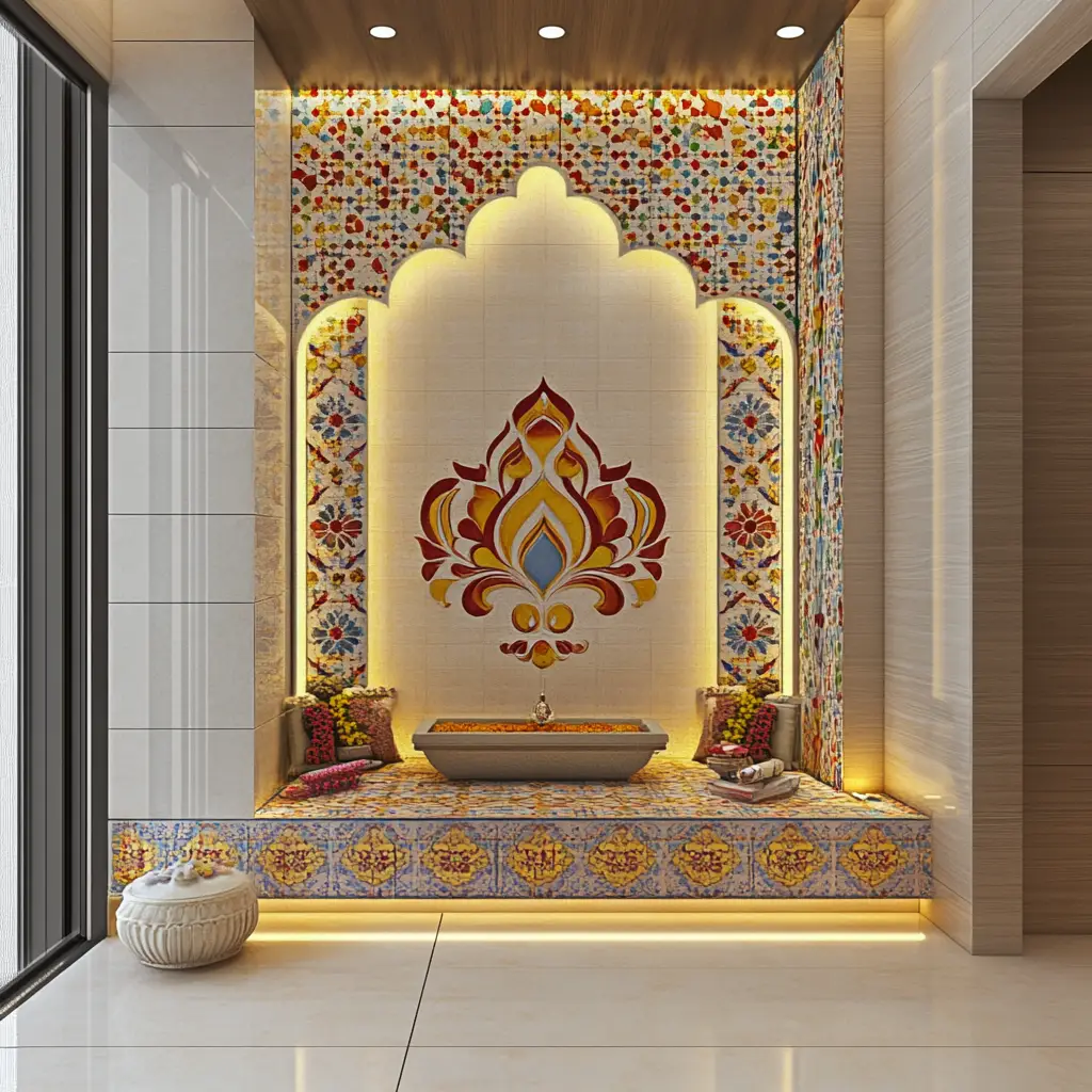 Pooja Wall with Intricate Tilework
