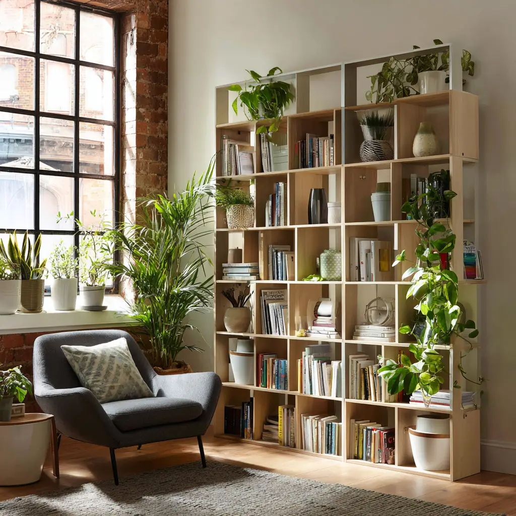 Room Divider with Plants and Books