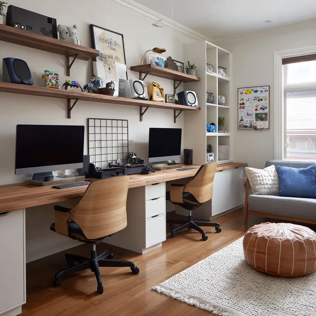 Shared Work Desk with Two Chairs