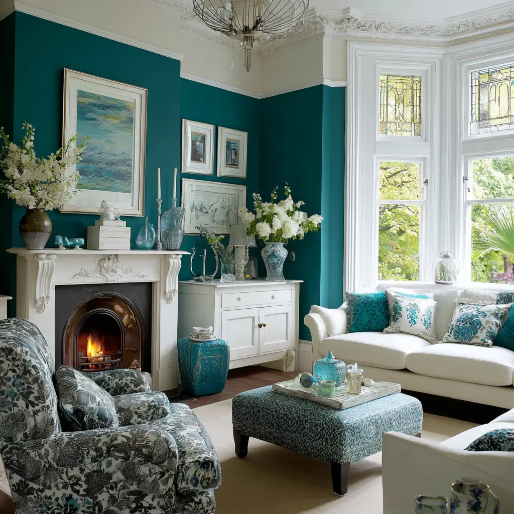 Teal and White
