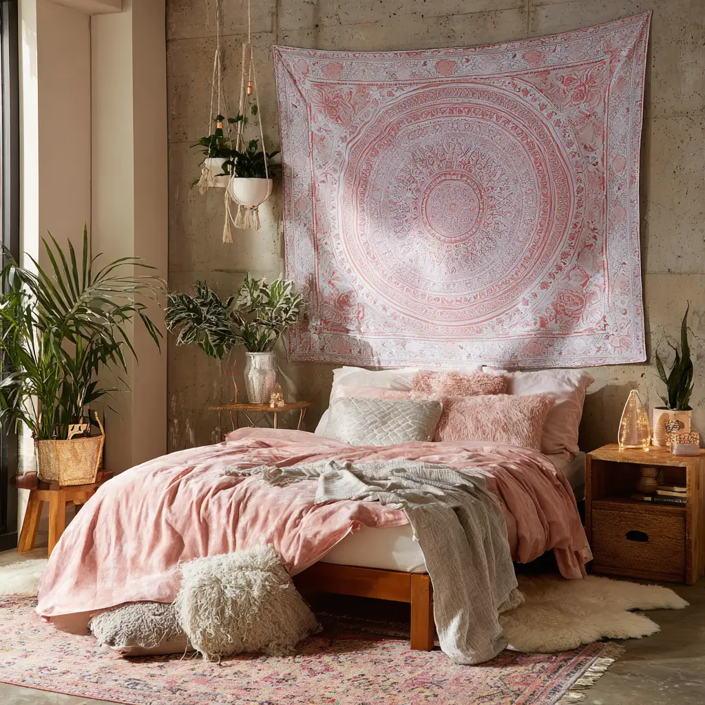 Try a Pink Headboard or Wall Tapestry