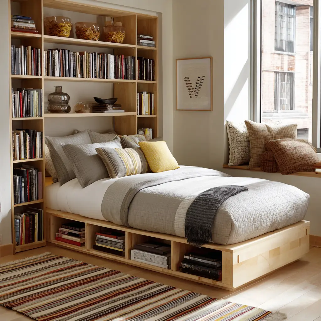 Twin Bed with Bookshelf Frame