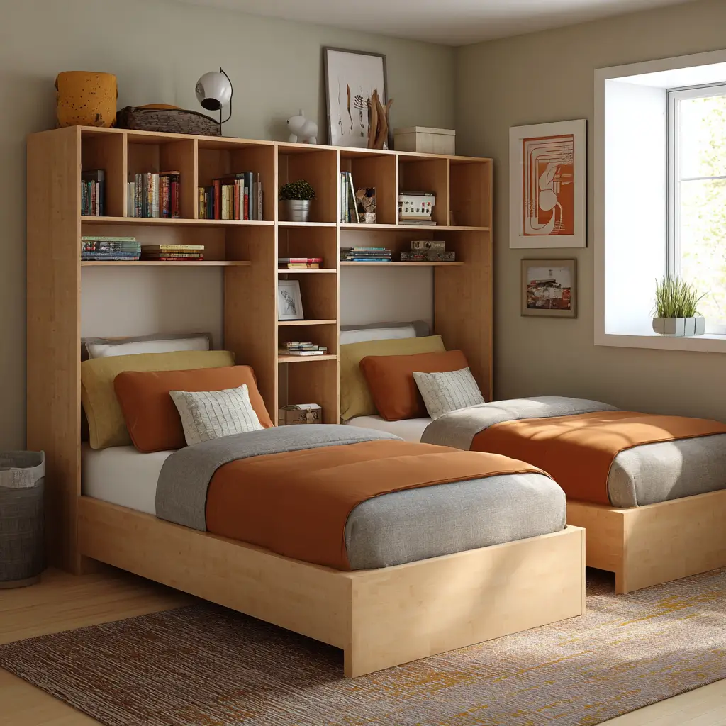 Twin Bed with Headboard Shelves