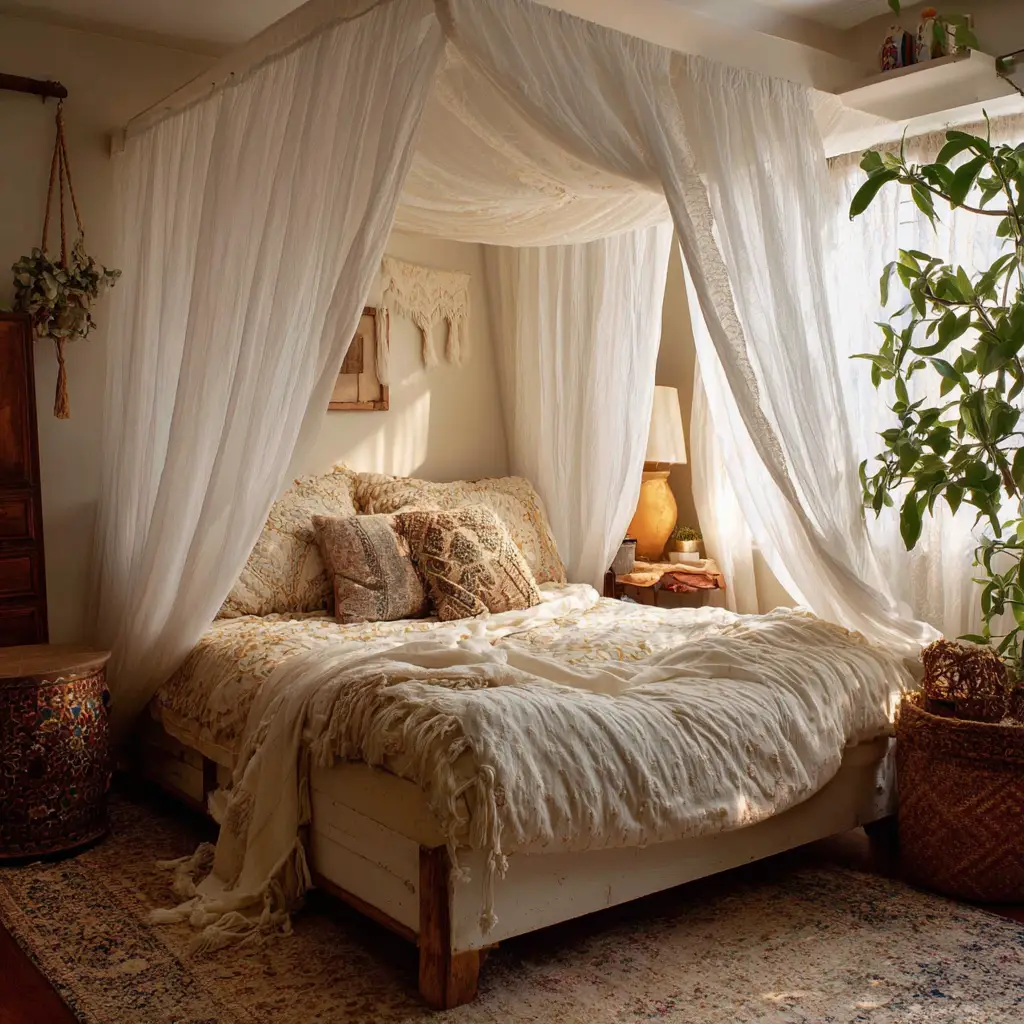 Use a Canopy or Sheer Curtains Around the Bed