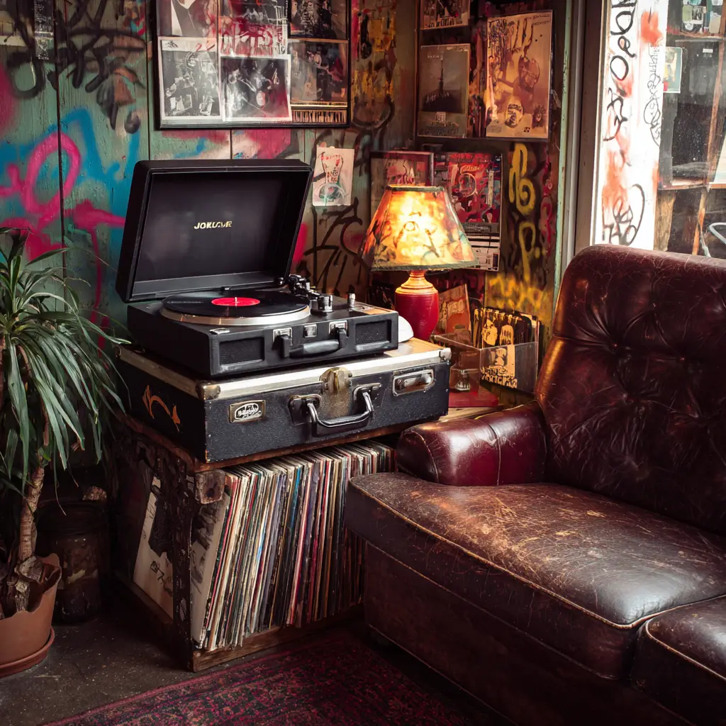 A Messy Record Player Corner