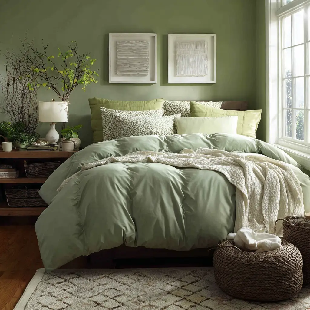 Add a Sage Green Comforter for a Calm Vibe