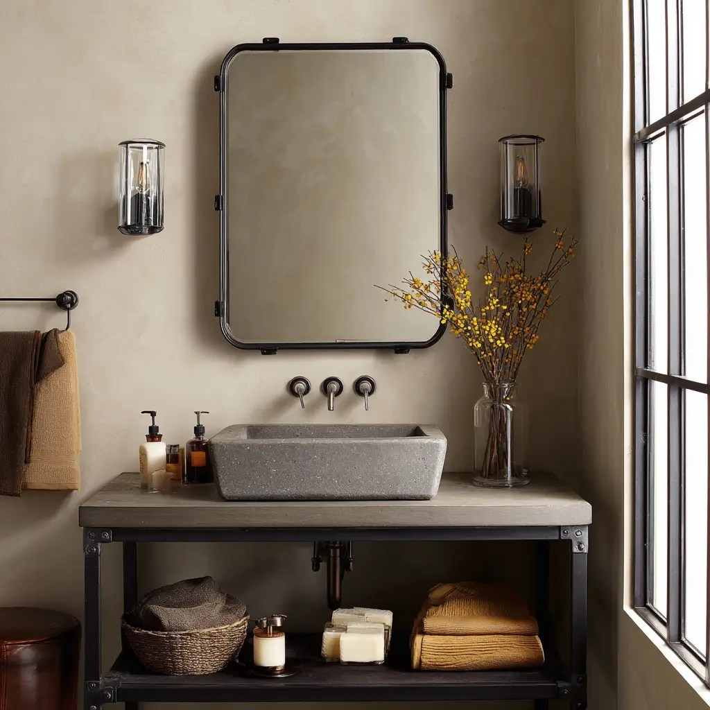 Black-Framed Industrial Mirror