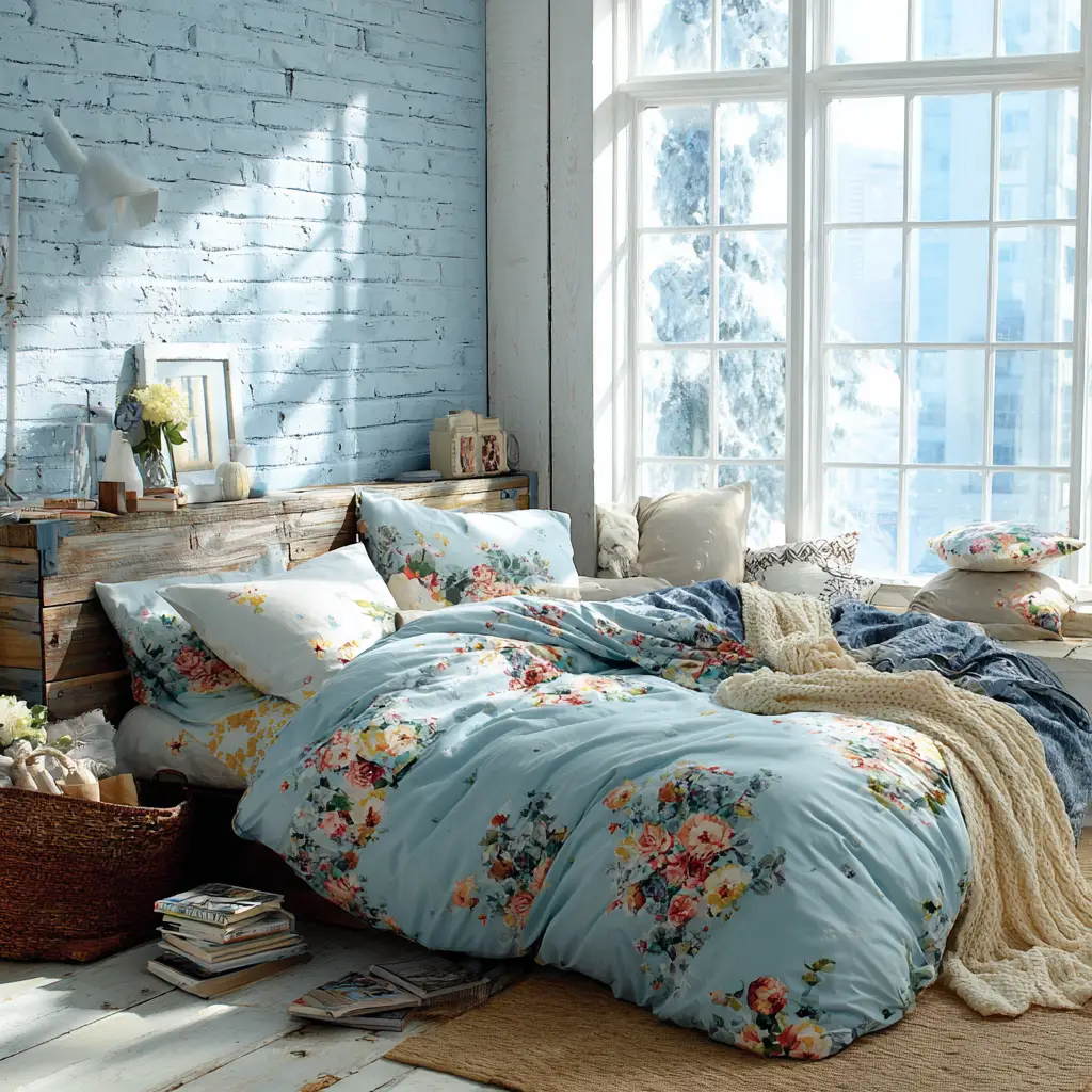 Blue Floral Bedding or Wall Decals