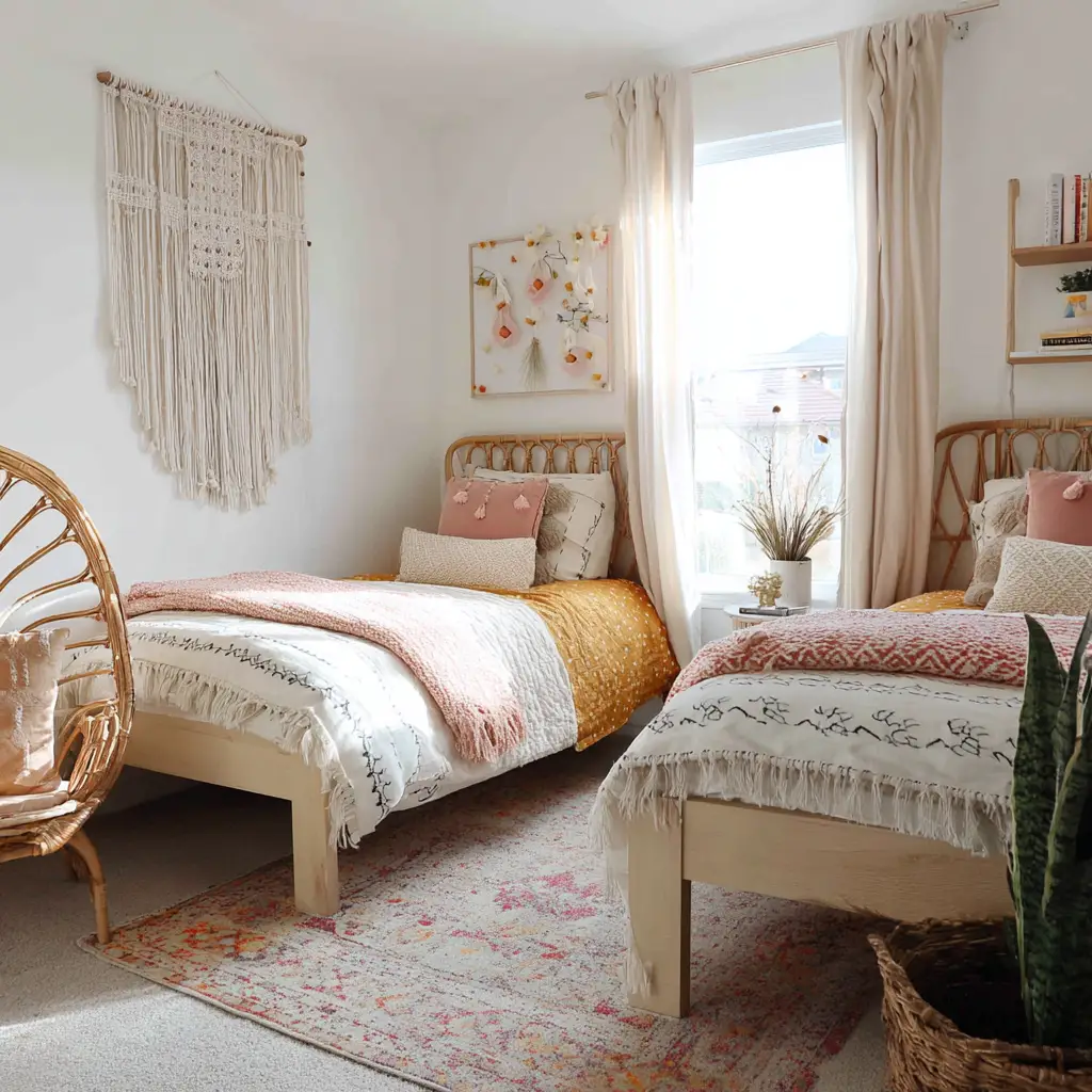 Boho Twin Room with Soft Textiles