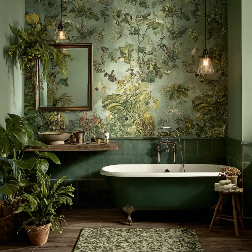 Botanical Wallpaper in Green Tones