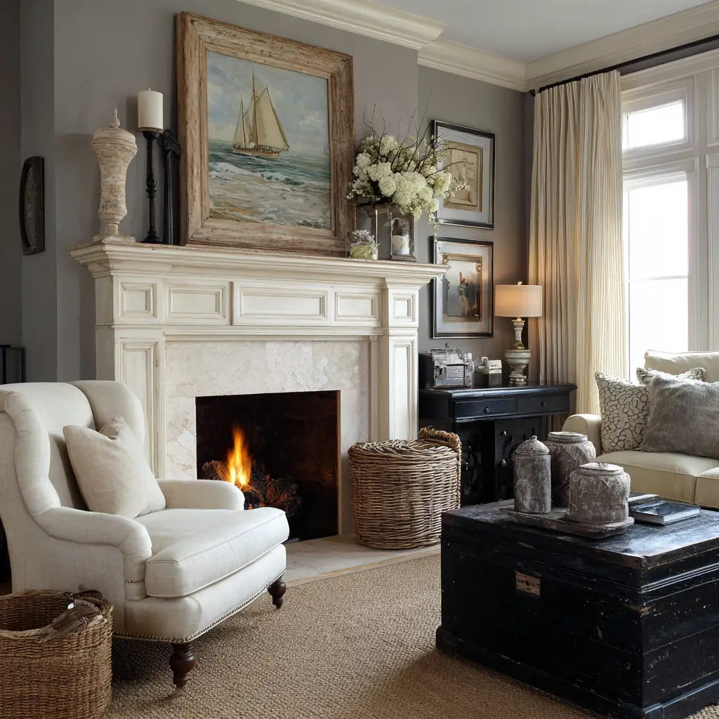 Classic White Mantel with Neutral Tones