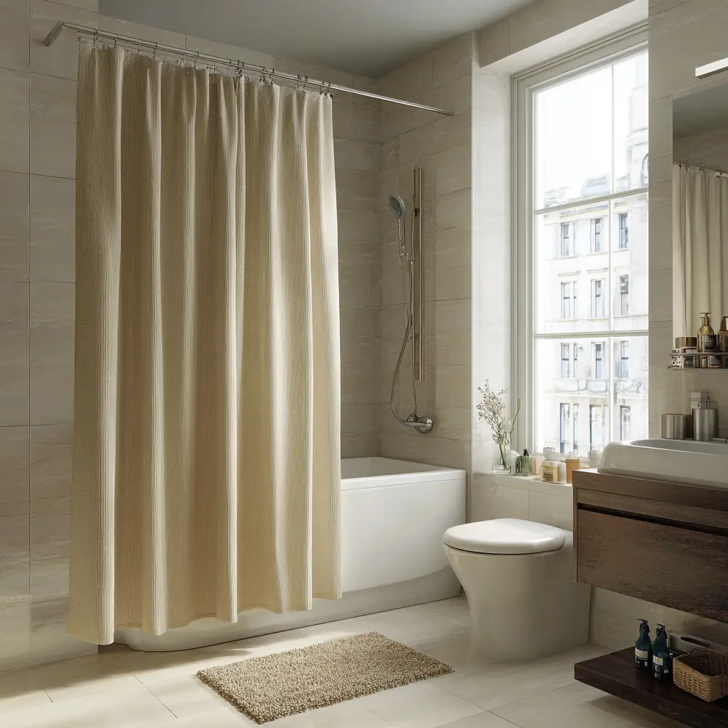 Clear Shower Curtain with Minimal Hardware