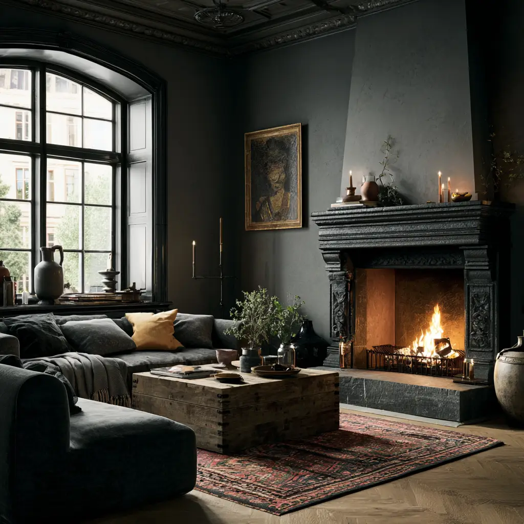 Cozy Fireplace in a Grey Room