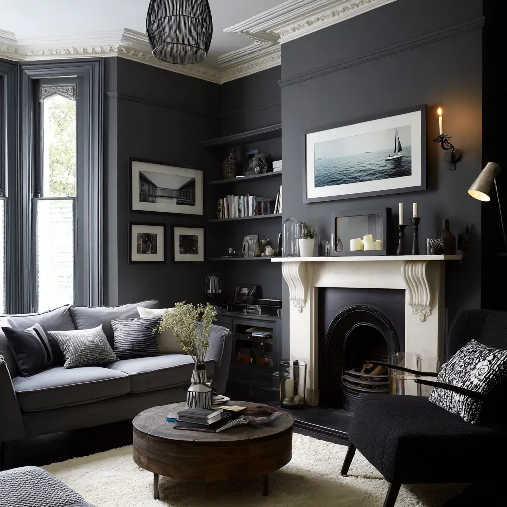 Dark Grey Walls with White Trim