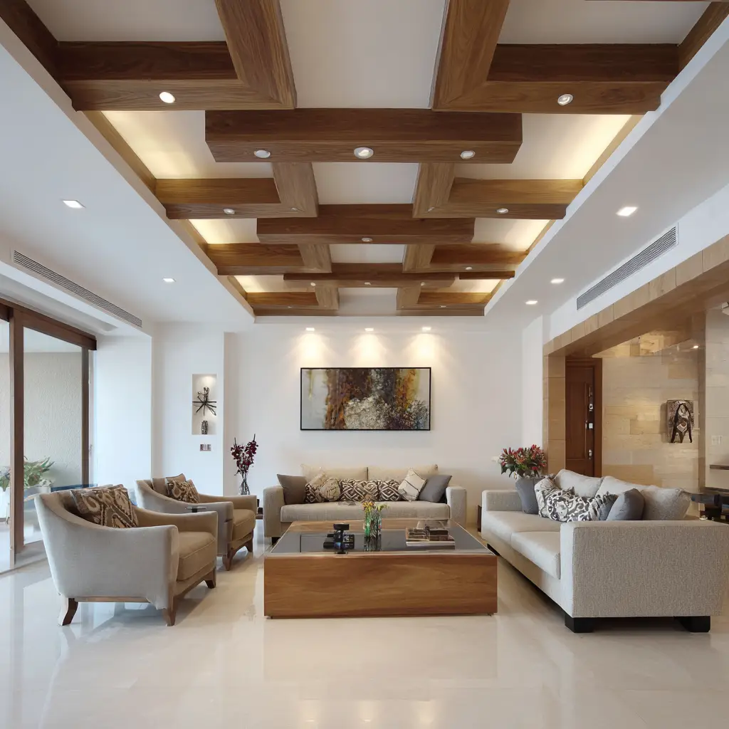 False Ceiling with Wooden Beams